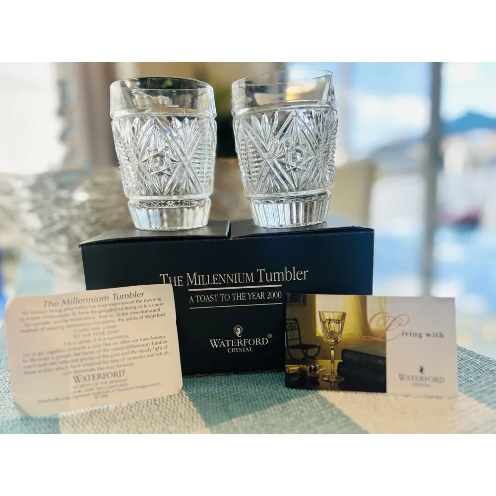 Waterford Crystal Millennium Tumbler Set of 2 – Toast to the Year 2000 Vintage